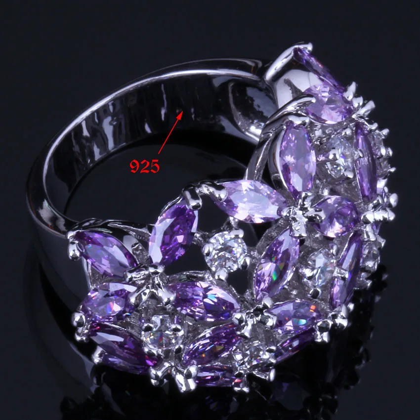 Adorable Purple Cubic Zirconia White CZ Silver Plated Ring V0495