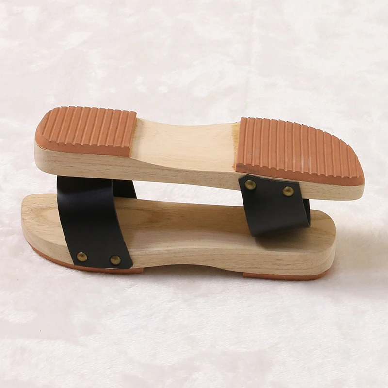 Wooden Sandles Leather Geta For Women and Man Flat Heel Japan Geta Solid Color Summer Flip Flops/Slippers Cosplay Shoe Plus Size