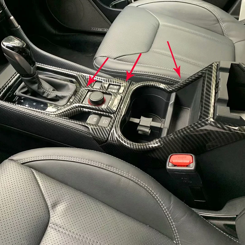 

For Subaru Forester SK 2018 2019 ABS Carbon fiber look Gear Shift Level Base Front Water Cup Holder Cap Trim Car Auto Cover 3PCS