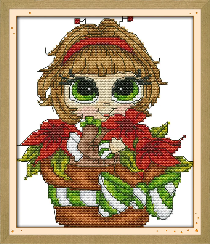 Big eye girl cross stitch kit cartoon 14ct 11ct count print canvas stitches embroidery DIY handmade needlework plus