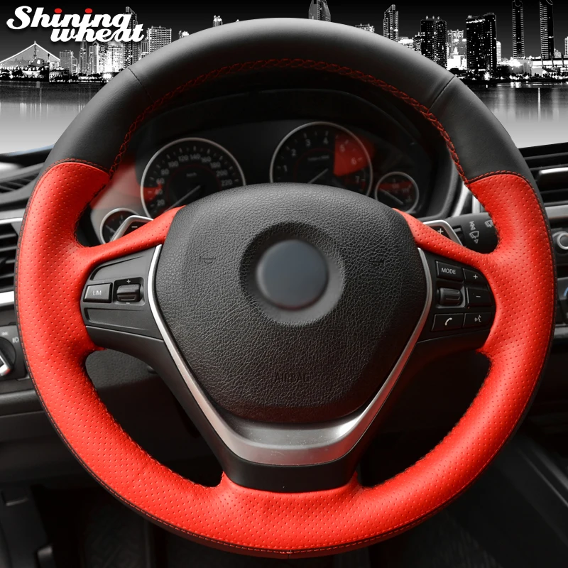 Black Red Genuine Leather Steering Wheel Cover for BMW 316i 320i 328i 320d F45 F20 F30 F31 F34 F32 F33