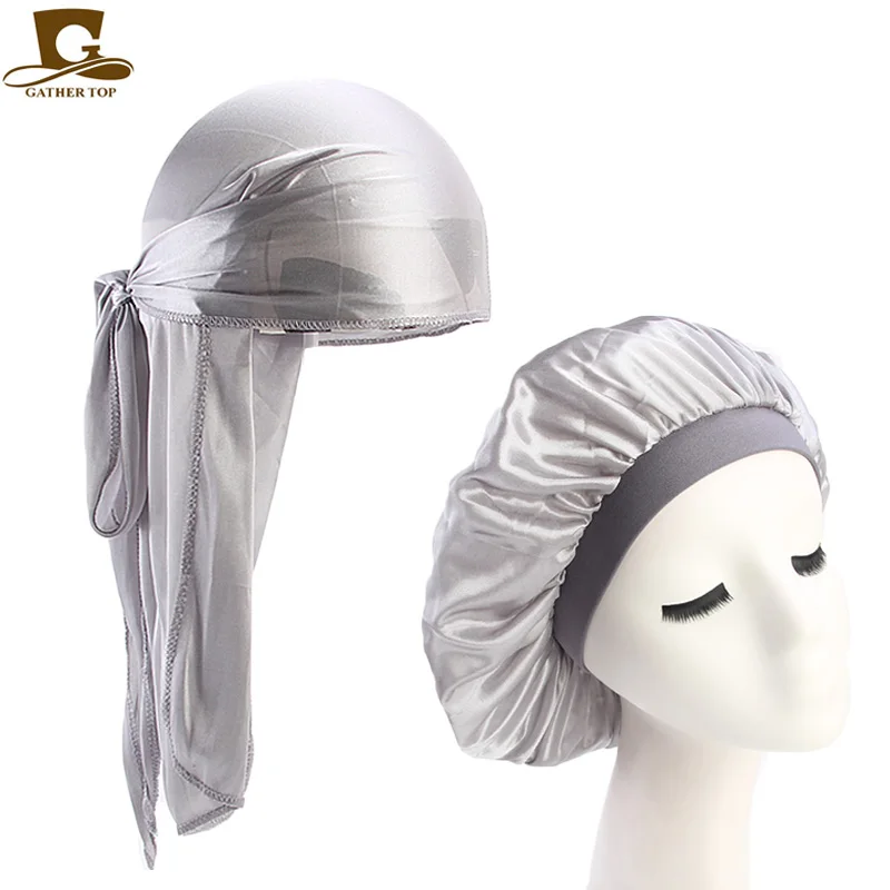 Unisex Seidige Durag Lange Schwanz Und Breite Bügel Wellen Für männer Feste Breite Doo Rag Bonnet Cap Komfortable Schlaf Hut