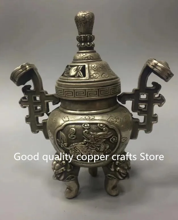 

Collect archaize white copper kirin pattern Good luck Incense burner crafts statue