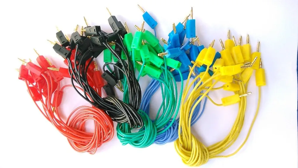 

100 PCS 5 color 2mm Gold Banana Plug Cable for Test Probes Instrument Meter 30cm Lenght Cyclic inserted