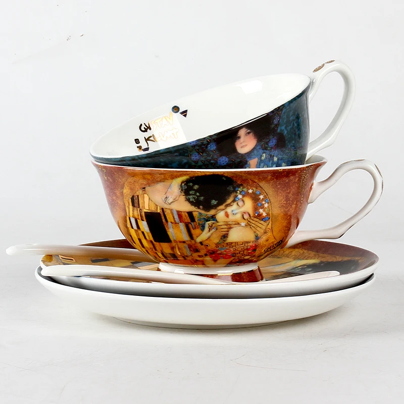 Creative European bone china coffee cup suit simple afternoon tea cup Gustav Klimt Art paintings