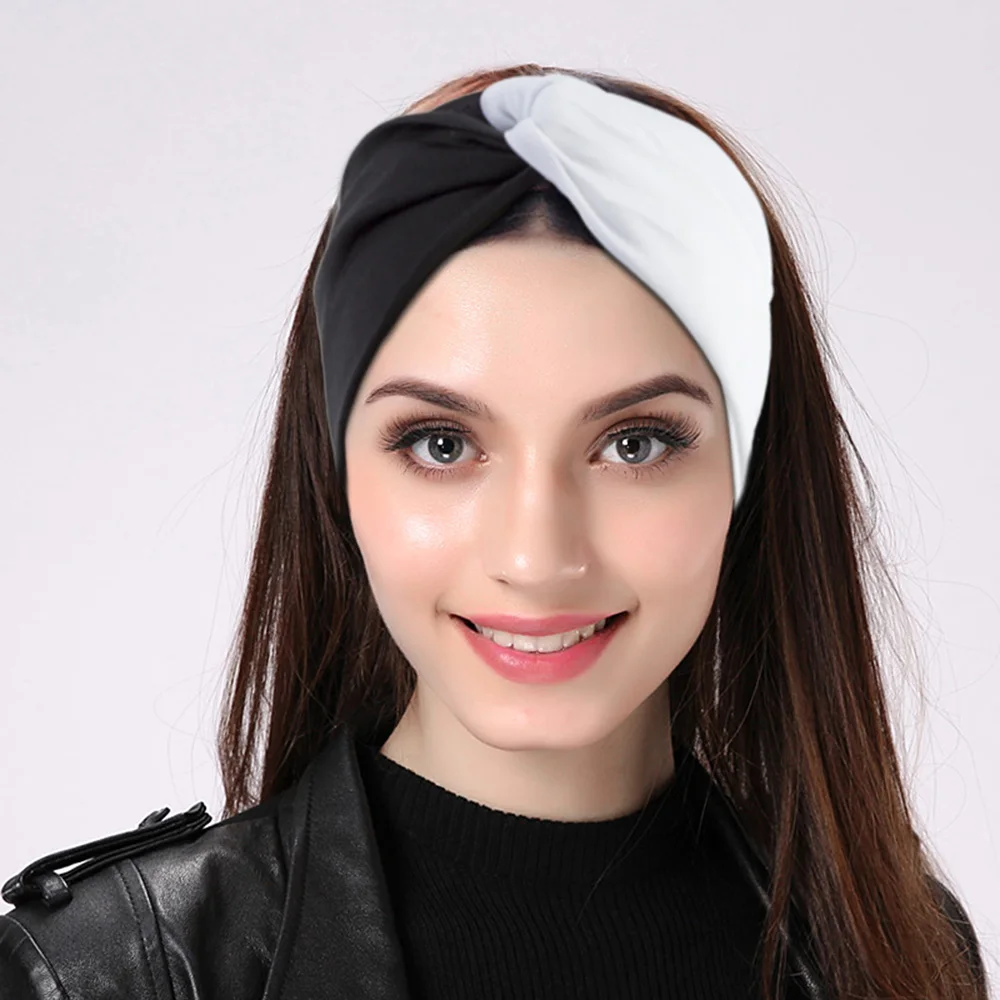 Geebro Women\'s Plain Turban Headbands Twist Elastic Stretch Hairbands Fashion Headband Yoga Headwrap Spa Head Band for Girls