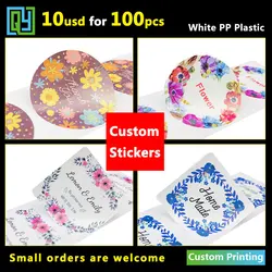 Pegatinas de vinilo autoadhesivas, 100 piezas, 35mm, papelería, logotipo de impresión personalizado hecho a mano, regalo de boda, caja de cosméticos, sello de botella