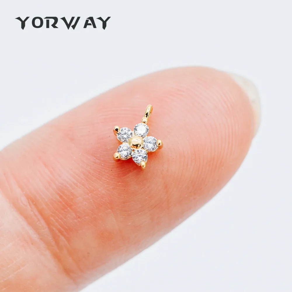 

10pcs CZ Paved Flower Charm Pendants 6.5mm, Real Gold Plated Brass, Tarnish Resistant (GB-371)