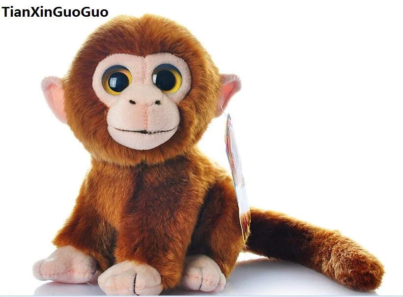 

high quality goods about 18cm cute squatting monkey plush toy dark brown monkey soft doll baby toy birthday gift s0325