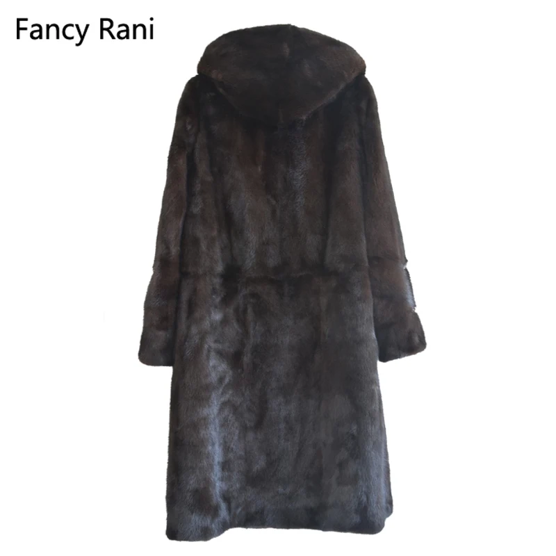 Fancy Rani Women Natural Mink Fur Coat Long Jacket Hooded Winter Warm Whole Skin Genuine Fur Coat Real 2024 Overcoat Plus Size