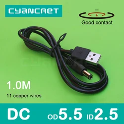 Kabel USB zasilania 2.0 do DC 5.5mm x 2.5mm 1.0M 1A wsparcie 5V lub 12V złącze ładowarki kabel do routera TV, pudełko lampa stołowa MP3 MP4