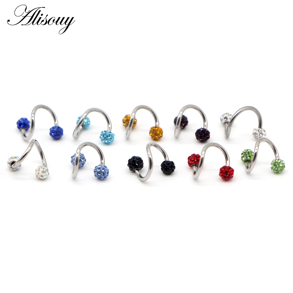 Alisouy Stainless Steel Women Men Labret Lip Piercing Jewelry Crystal Ball Ear Studs Nose Ring Colorful Body Piercing Jewelry