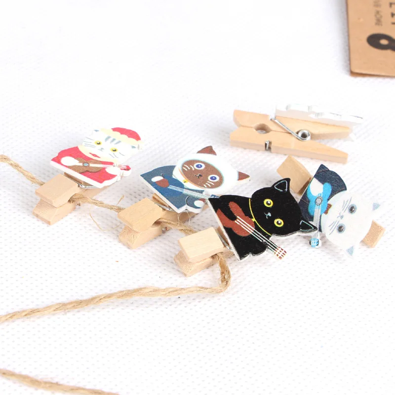 10pcs 35x7mm DIY Guitar Cat Lovely Wood Clothes Pegs Clothespin Clips Office Party Decoration Accessories Photo Hanging Pegs