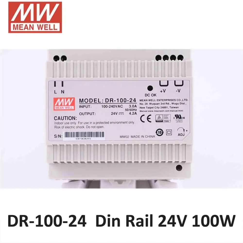 Genuine Meanwell Dr100-12 24 ac dc 100 w 24 v 12 v Industrial Din Rail Fonte de Alimentação 24 v 12 v 15 v 100 w Comutação Motorista Fonte de Alimentação