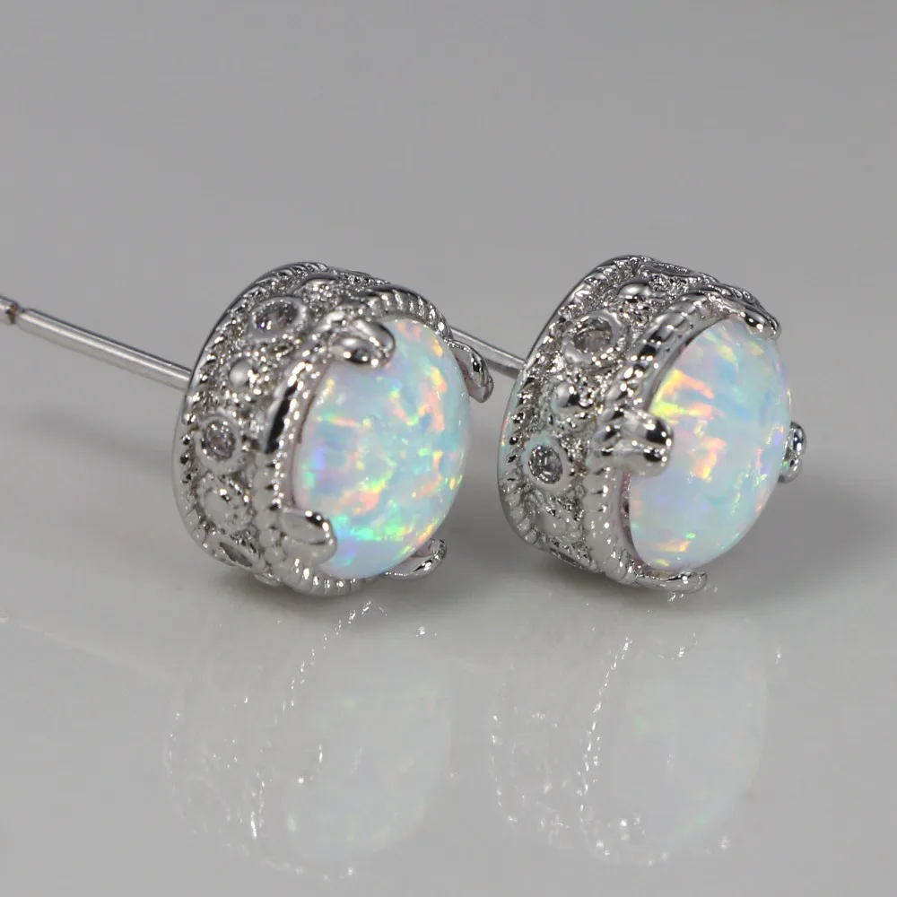 JLE1424 New Hot Simple White Opal Round Ear Stud Ms. Jewelry Gift image 4