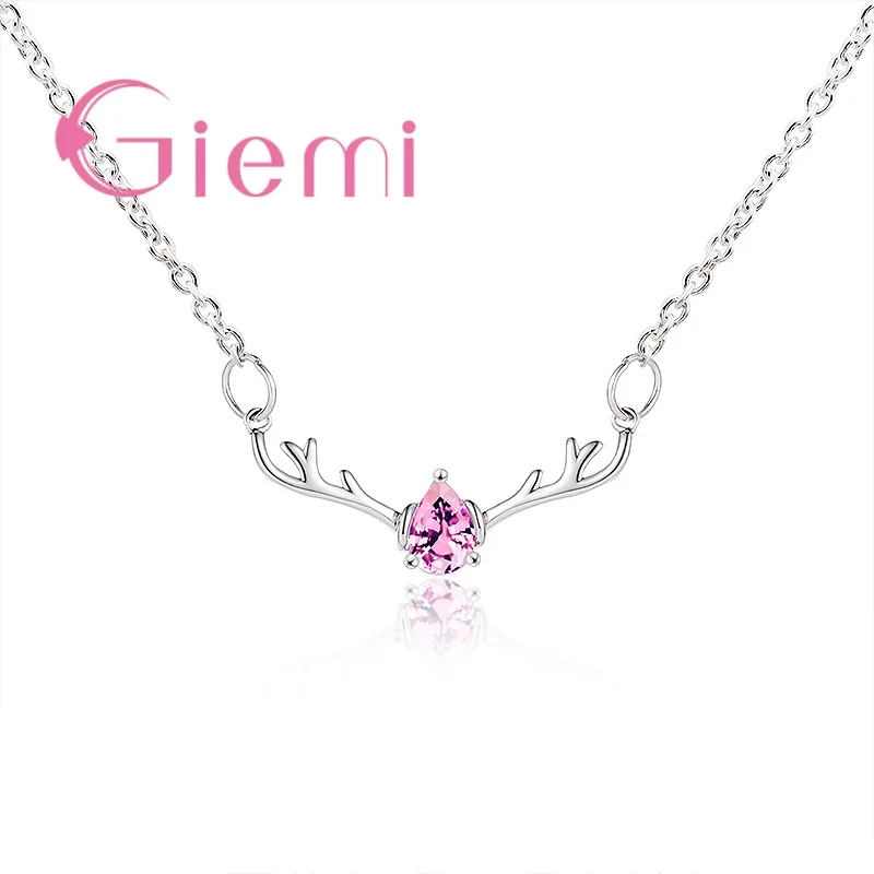 

925 Sterling Silver 3 Color Crystal Deer Antlers Necklaces Pendant Cubic Zirconia Elk Clavice Necklaces For Women Creative Gift