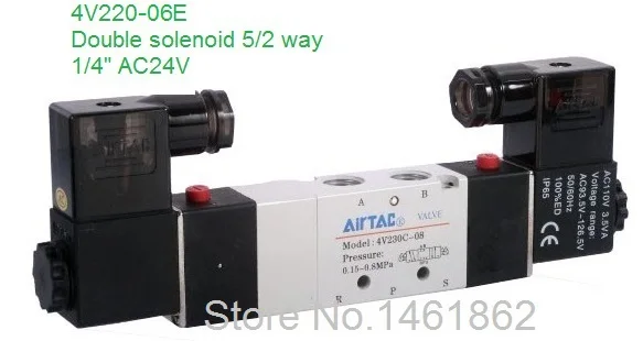 

4V220-06E High quality 1/8" 2 Position 5 Port Air Solenoid Valve 4V220-06E Pneumatic Control Valve, AC 24V, CE