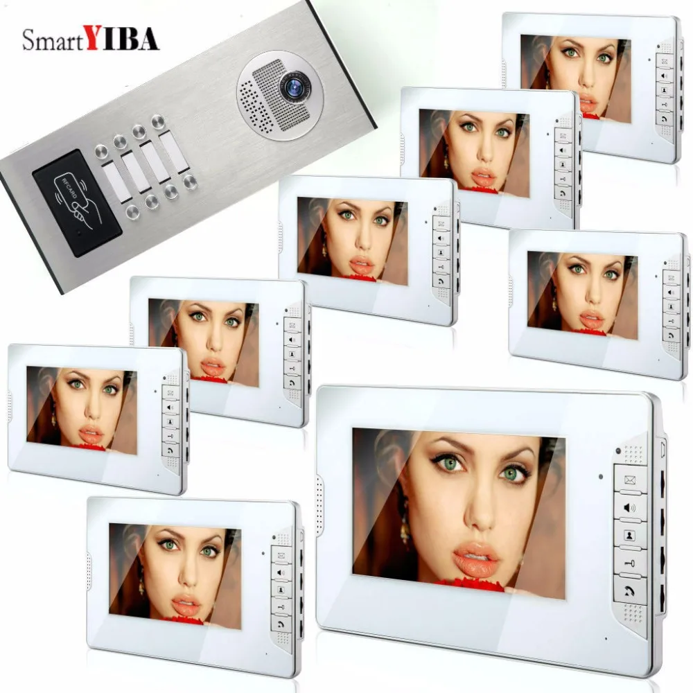 

SmartYIBA 7inch Wired Apartment Video Door Phone Doorbell Intercom System 7 Inch Monitor No Need Power RFID Door Camera