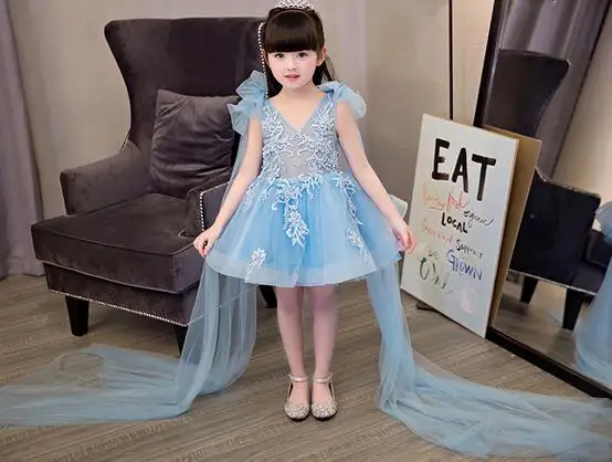 

Angel blue wedding dress girl sexy dress Floral butterfly dress girl summer Casual chiffon Sleeveless vest princess clothes
