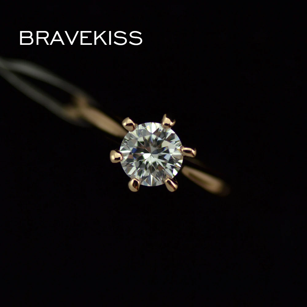 BRAVEKISS Vintage Rose Gold Color Promise Engagement Rings for Women Round CZ Stone Solitaire Ring Wedding Bands Jewel BJR0012A