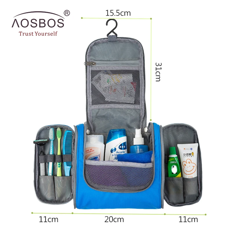 Aosbos Portable Waterproof Travel Cosmetic Bag Women Large Hanging Makeup Bag Organizer Men Nylon Toiletry Kits Storage Bags