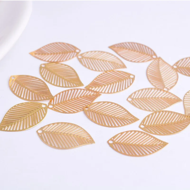 100 Stück AB412 13*22mm Frühlingsfarben Bemalte Anhänger Blätter Charm Gold Khaki Farbe Anhänger DIY Ohrring-Zubehör – Detail 3