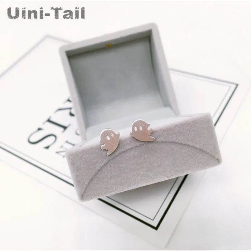 Uini-Tail hot new design 925 Tibetan Silver temperament simple cute little ghost earrings Korea genuine hypoallergenic ED117