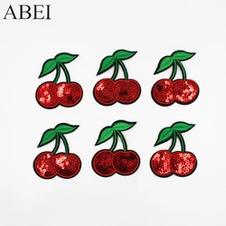 10 pz/lotto ciliegia paillettes ricamate Patch frutta ferro sulla toppa cucire su Appliques motivo distintivo per indumento adesivi