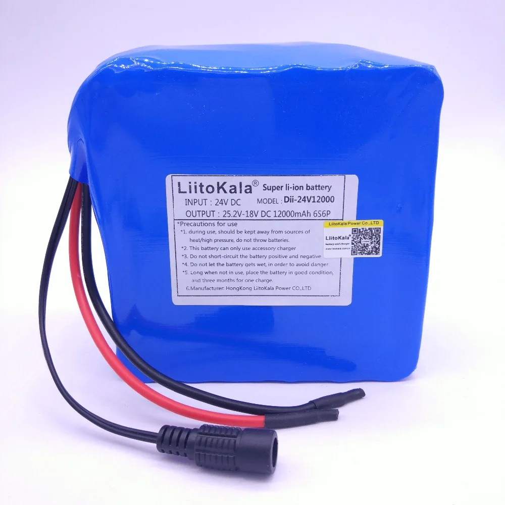 LiitoKala 24v 12ah 6S6P lithium battery pack 25.2V 12ah battery li-ion for bicycle battery pack 350w e bike 250w motor wit