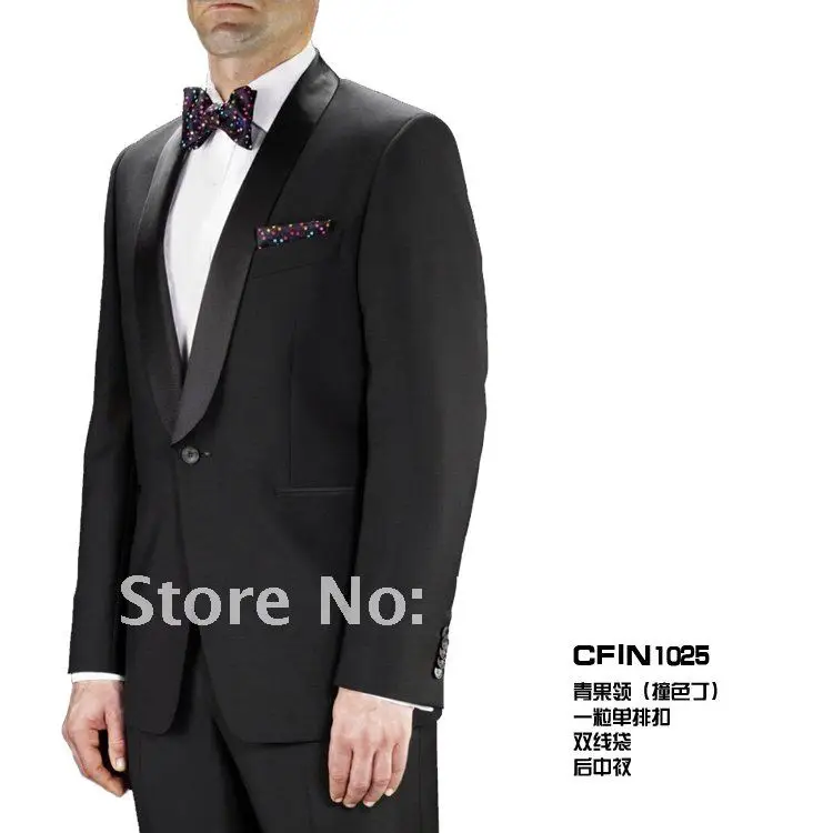 Wholesale Free shipping Best men Suit Wedding Groomsman Men Bridegroom Suits black/white Tuxedos( Jacket + Pants + bowtie )