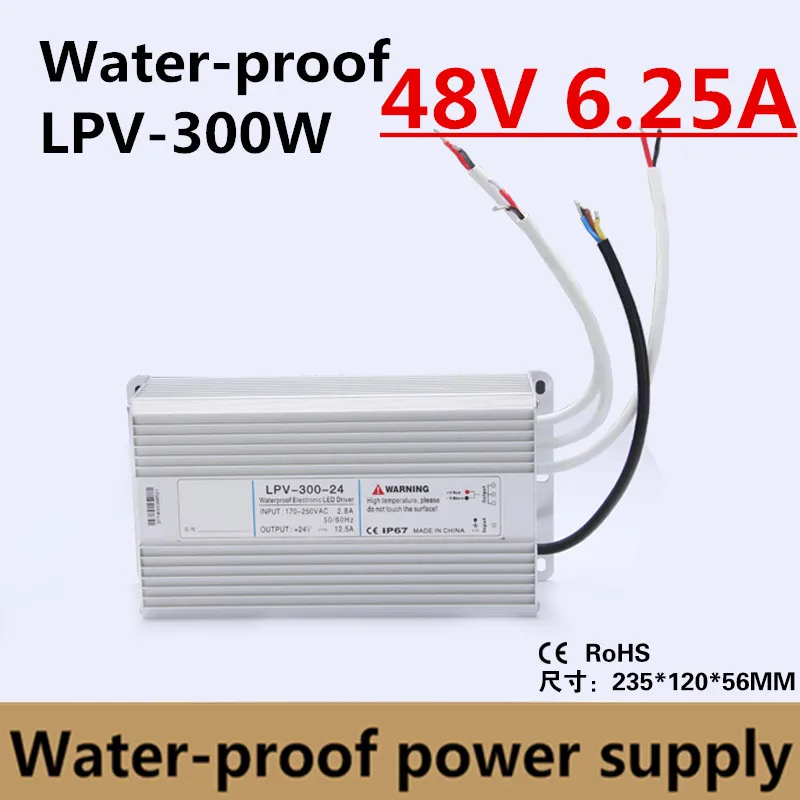 CE RoHS Approved 300w 48v 6.25a Waterproof power supply led driver input 180~264VAC output 48V power supply outdoor use