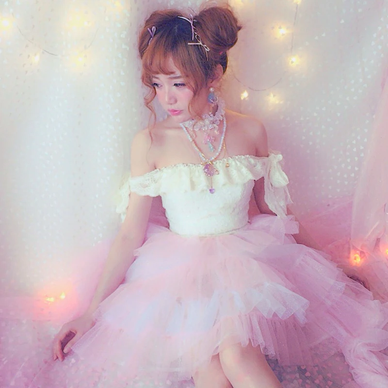 Princess sweet lolita dressBOBON21 Japan GA runway high-end small fairy dress strapless dress sparkling snow D1368