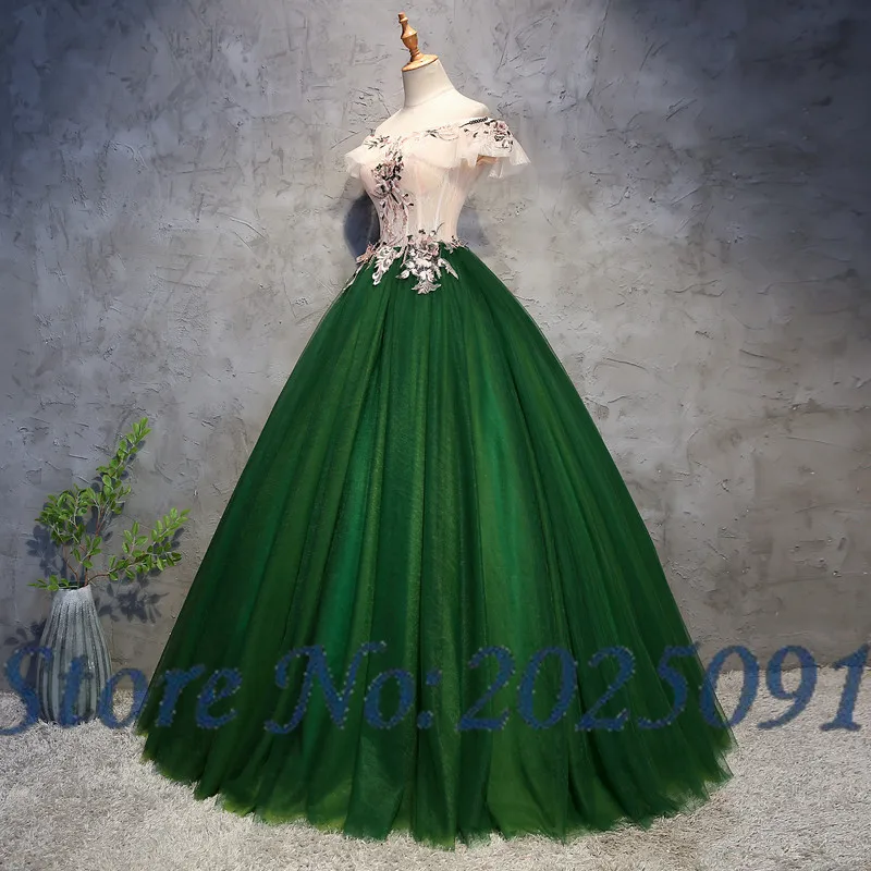 Nắp Xanh Lá Tay Quinceanera Váy 2019 Tull Hóa Trang Bầu Dài Dạ Hội Đầm Sweet 16 Đầm Vestidos De 15 Anos