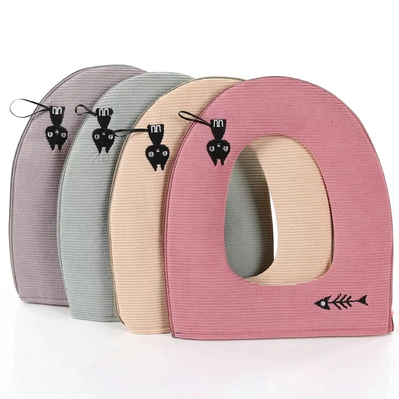 Bathroom Accessories Toilet Seat Cover Zipper Universal Toilet Cushion Household Warm Soft Toilet Seat Cover Winter WC Mat