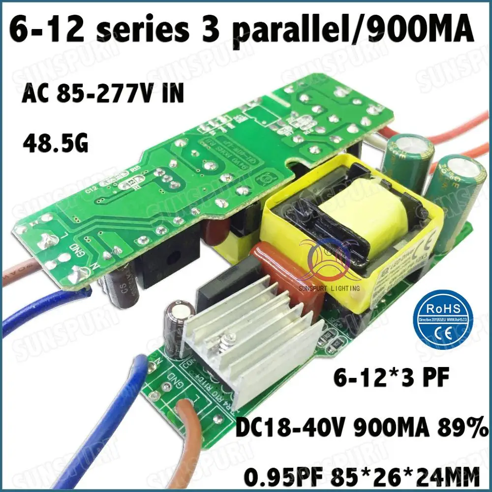 Alta PFC 5-80 W LED Driver AC85-277V DC5-100V 2-30Cx3B 900mA Corrente Costante All\'interno Esterno IP67 10 W 20 W 30 W 80 W Spedizione Gratuita