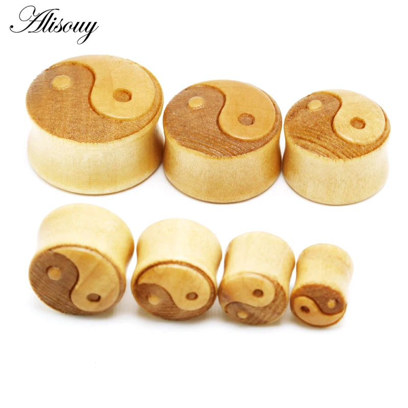 Alisouy 1 PC New Bamboo Wood Ear Plugs Gauges Earrings Women Men Flesh Tunnel Expander Piericing Stretcher Body Piercing Jewelry