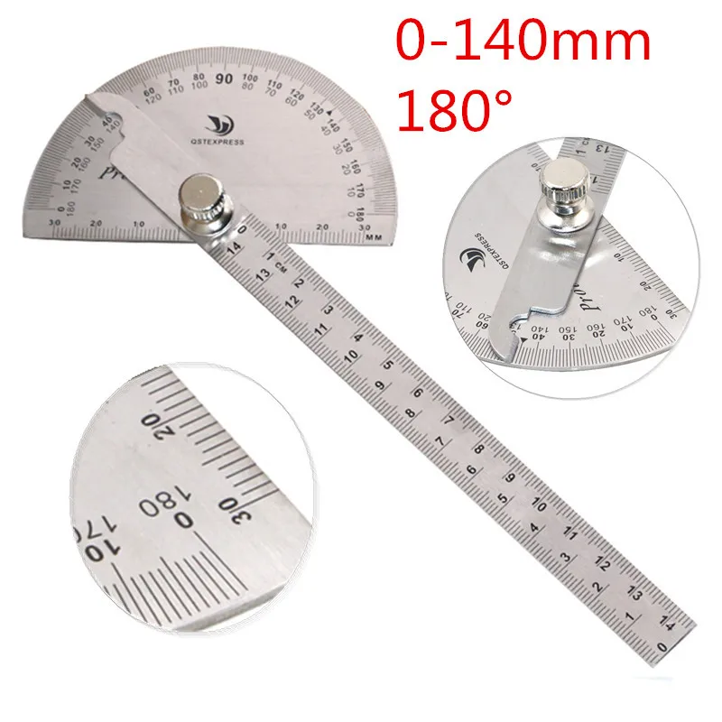 0-180 Degree 14cm Multifunction Angle Ruler Stainless Steel Roundhead  Mathematics Measuring Hand tools D1011