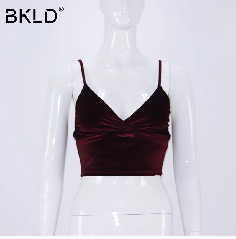 BKLD Flannel Camis Tops Female Sexy Cross Cropped Tops Mujer Women Summer Camisole Spaghetti Strap Tank Top Velvet Wine Red 2018