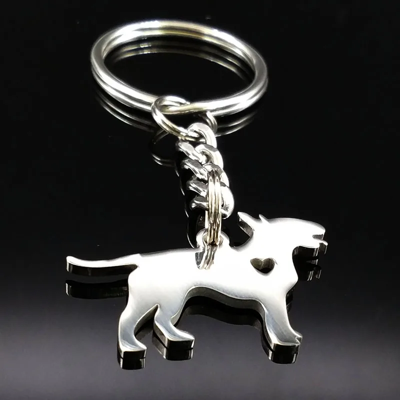 Bull Terrier Pet Dog Love Heart Stainless Steel Key Chain for Women Men Silver Color Keychain Keyring Jewelry porte clef K1345S1