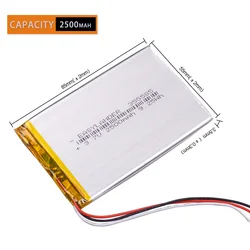 2 Przewody 3 Przewody 355585   3.7V 2500mAh akumulator litowo-jonowy polimerowy do MP4 MP5 DVR głośnik GPS e-book tablet pc