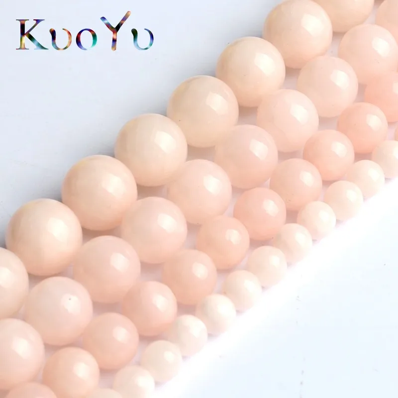 Natürliche hellrosa Jade Chalcedon Stein Perlen Runde lose Perlen für Schmuckherstellung 15"Strang 6 8 10 12mm DIY Armband Halskette