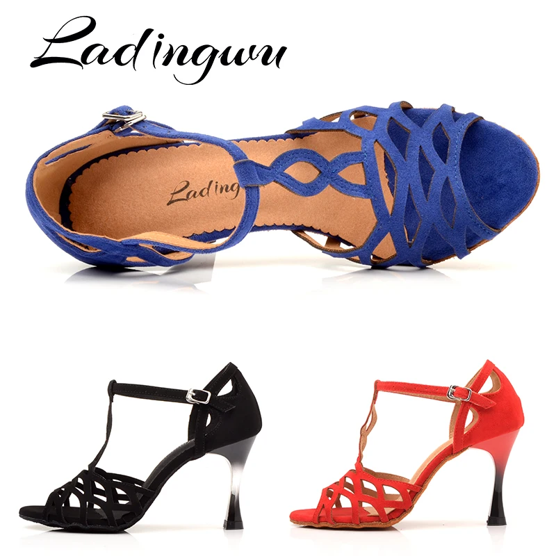 Ladingwu Dance Shoes Women Suede Blue Black Red Salsa Dance Shoes Tango Ballroom Latin Dance Shoes Ladys Girls High-end custom h