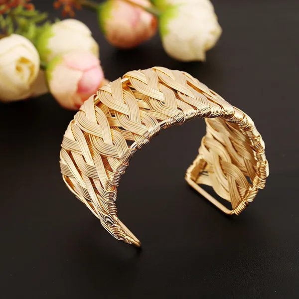 New Punk Style Cuff Bangles Gold Metal Wrap Weaving Gold Silver color Bracelet Clothes Jewelry Costume Jewellery