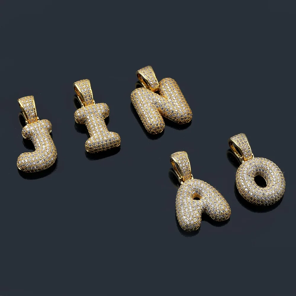 JINAO Hip Hop Iced Out Costom Bubble Letters Pendant Necklace Micro Pave AAA+Zircon with Rope Chian and Tennis Chain DIY Jewelry