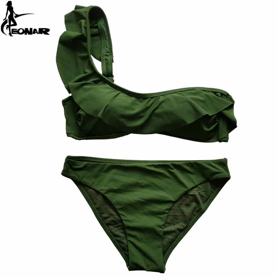 EONAR-Conjunto de bikini con volantes para mujer, traje de baño de un hombro, traje de baño brasileño de realce, trajes de baño bandeau, conjuntos