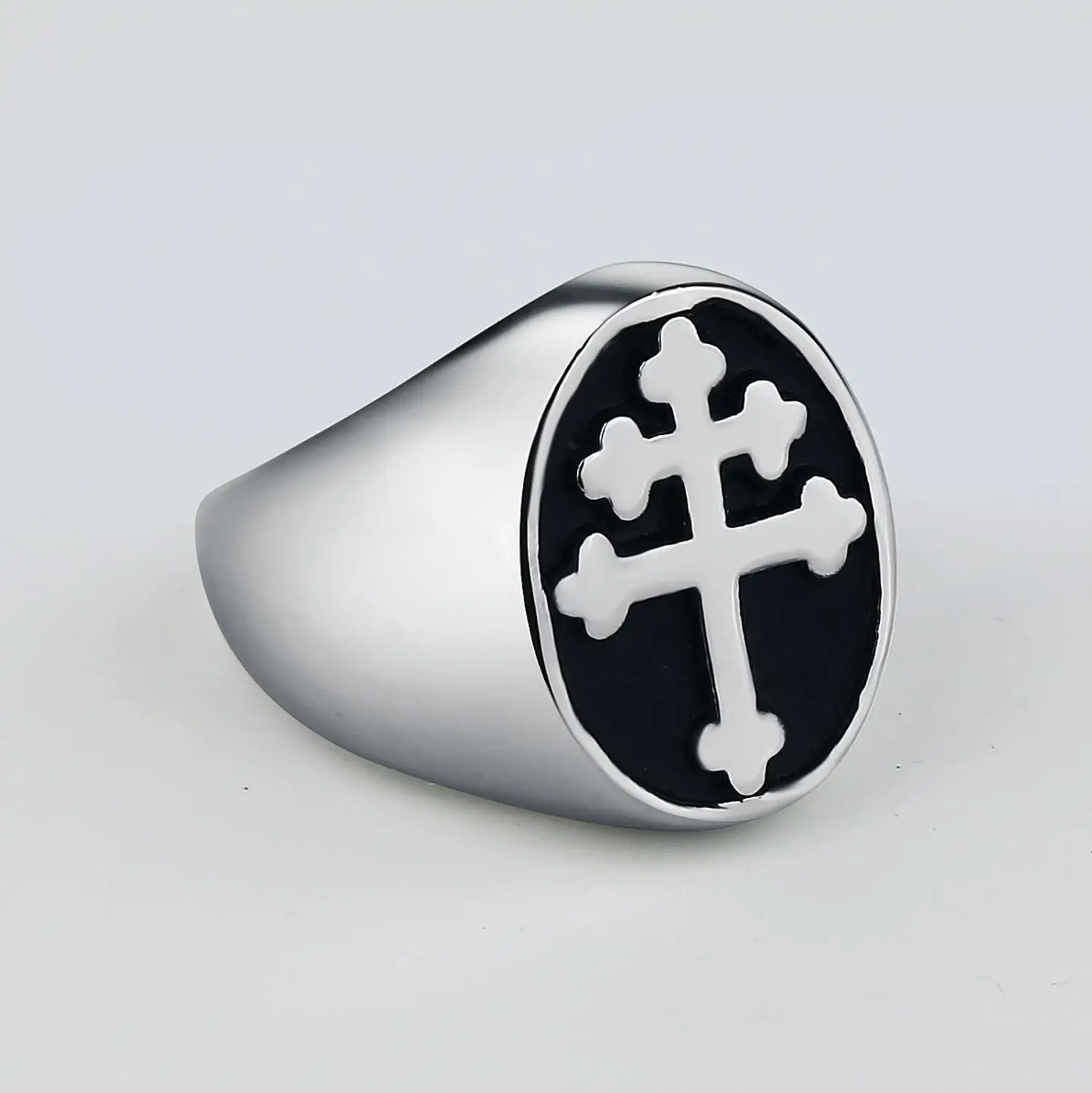 Valily Lorraine Cross Ring Gold  Color Titanium Stainless Steel Crux Vera Cross of Lorraine Rings for Men Jewelry wholesale