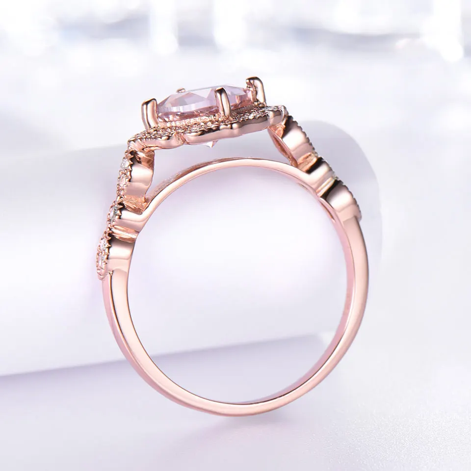 Nano Morganite Rings 925 Sterling Sliver Ring Rose Gold Plated 5A Zircon Beautiful Woman\'s Acessories