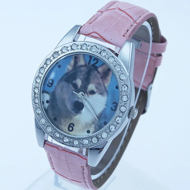 인기 여자 아이 어린이 시계, 라인석 꽃 가죽 스트랩 손목 시계, 학생 만화 쿼츠 시계, 여성 시계