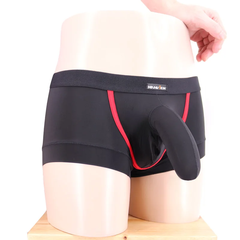 Free shipping  male panties Manview Ice Silk trunk Penis Sleeve Pouch Boxers Shorts Men u convex low-waist Men underwear 1520