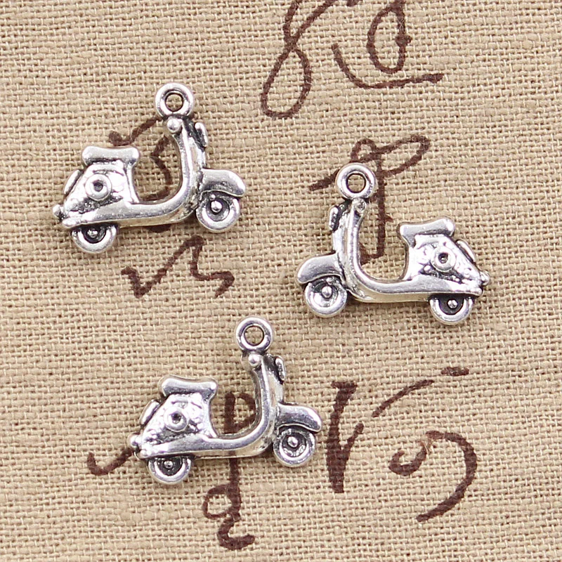 12pcs Charms Motorcycle Scooter Autocycle 15x19mm Antique Silver Color Pendants Making DIY Handmade Tibetan Silver Color Jewelry